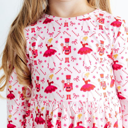 Candy Cane Ballet L/S Ruffle Hem Twirl Dress