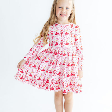 Candy Cane Ballet L/S Ruffle Hem Twirl Dress