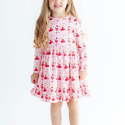 Candy Cane Ballet L/S Ruffle Hem Twirl Dress