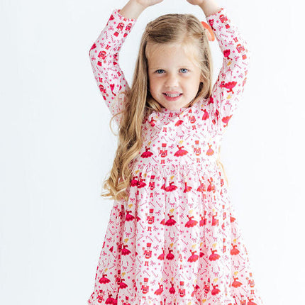 Candy Cane Ballet L/S Ruffle Hem Twirl Dress