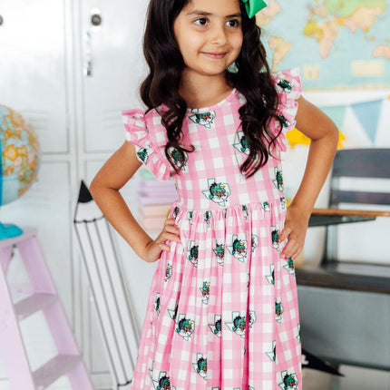 Southlake Carroll Gingham Dragons Flutter Twirl Dress