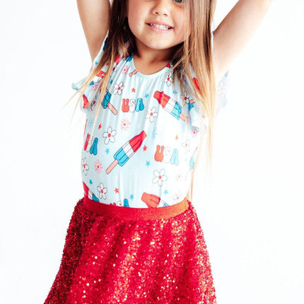 SALE Proudly Patriotic S/S Flutter Sleeve Leotard