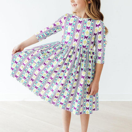 Mardi Gras 3/4 Sleeve Pocket Twirl Dress