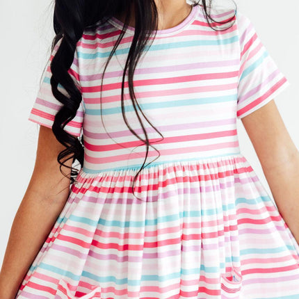 Pastel Stripes S/S Pocket Twirl Dress