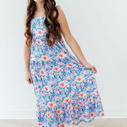 Watercolor Floral Ruffle Maxi Dress