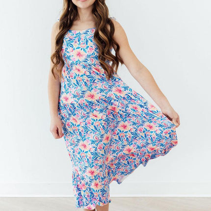 Watercolor Floral Ruffle Maxi Dress