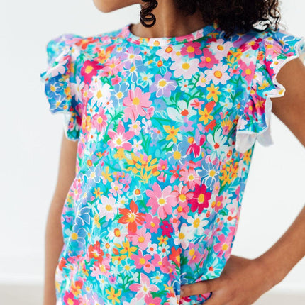 Preppy Floral S/S Ruffle Tee