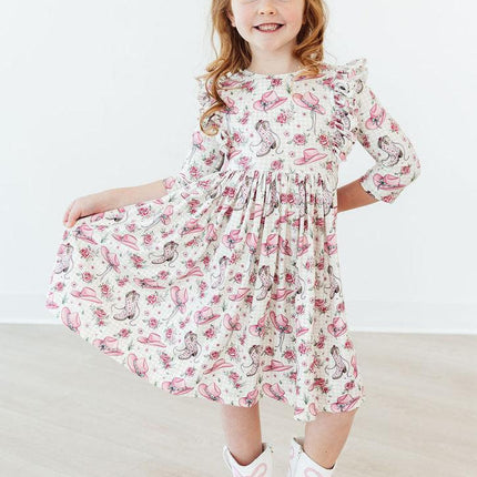 Cowgirl Cutie 3/4 Sleeve Ruffle Twirl Dress