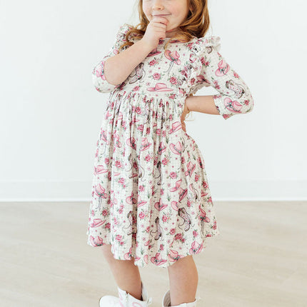 Cowgirl Cutie 3/4 Sleeve Ruffle Twirl Dress