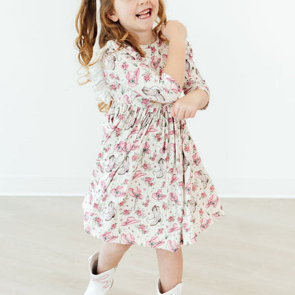 Cowgirl Cutie 3/4 Sleeve Ruffle Twirl Dress