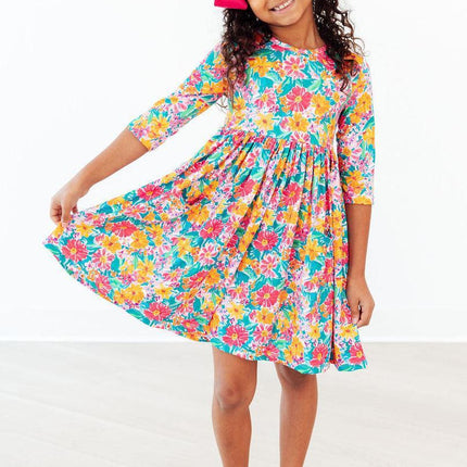 Floral Fiesta 3/4 Sleeve Pocket Twirl Dress