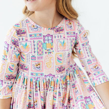 French Quarter Fun 3/4 Sleeve Pocket Twirl Dress