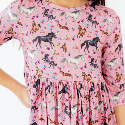 Petals & Ponies 3/4 Sleeve Pocket Twirl Dress