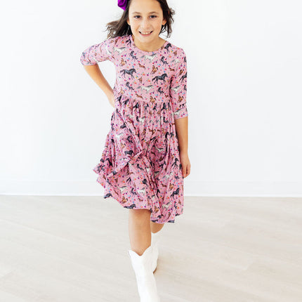 Petals & Ponies 3/4 Sleeve Pocket Twirl Dress