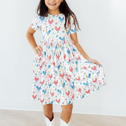 Rainbow Roosters S/S Pocket Twirl Dress