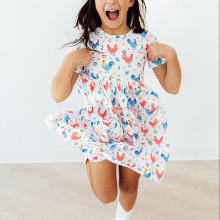 Rainbow Roosters S/S Pocket Twirl Dress