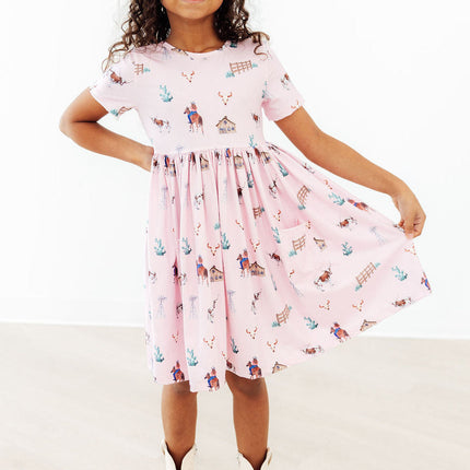 Pink Ranch Hand S/S Pocket Twirl Dress