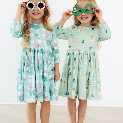 Shamrock Sweetheart 3/4 Sleeve Pocket Twirl Dress