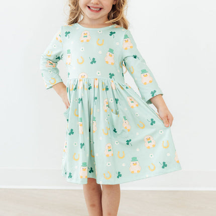 Lucky Duck 3/4 Sleeve Pocket Twirl Dress