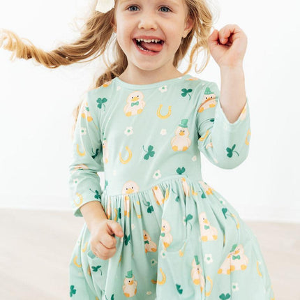 Lucky Duck 3/4 Sleeve Pocket Twirl Dress