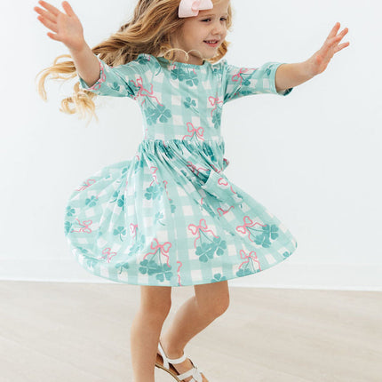 Shamrock Sweetheart 3/4 Sleeve Pocket Twirl Dress