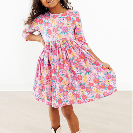 Fluttering Garden 3/4 Sleeve Pocket Twirl Dress