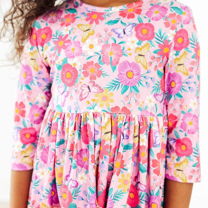 Fluttering Garden 3/4 Sleeve Pocket Twirl Dress