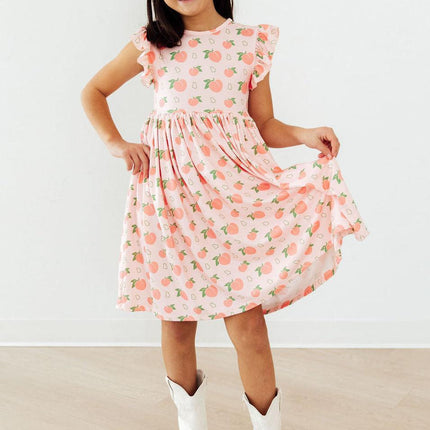 Georgia Peach Flutter Sleeve Twirl Dress
