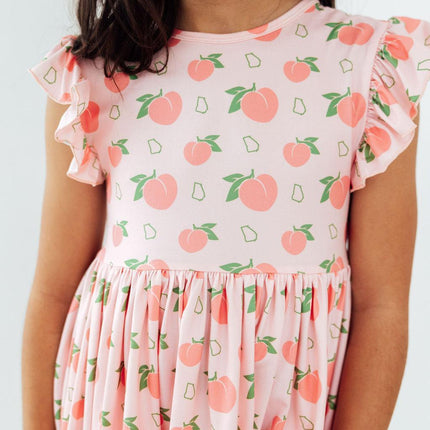 Georgia Peach Flutter Sleeve Twirl Dress