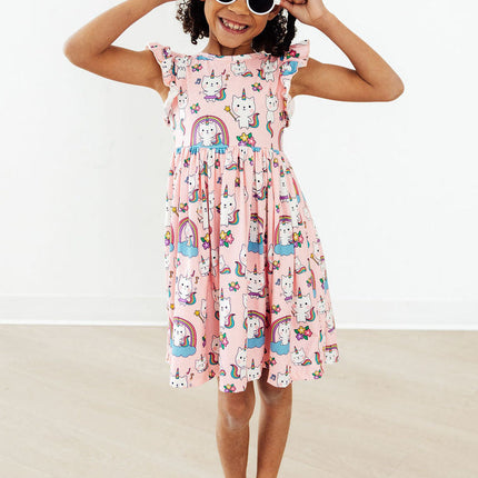 Rainbow Purr-fection Flutter Sleeve Twirl Dress