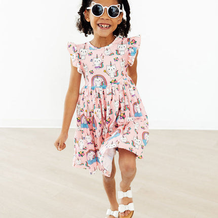 Rainbow Purr-fection Flutter Sleeve Twirl Dress