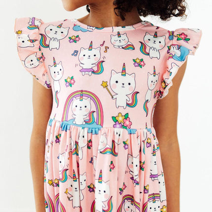 Rainbow Purr-fection Flutter Sleeve Twirl Dress