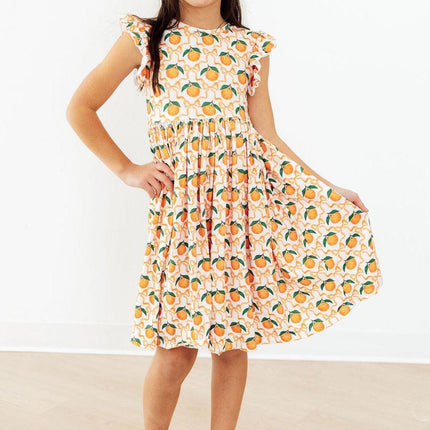 Orange Orchard Flutter Sleeve Twirl Dress