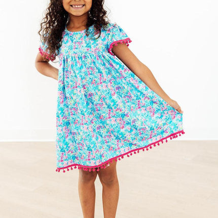 Aqua Garden Pom Pom Dress