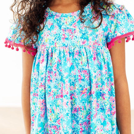 Aqua Garden Pom Pom Dress