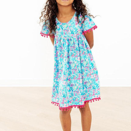 Aqua Garden Pom Pom Dress