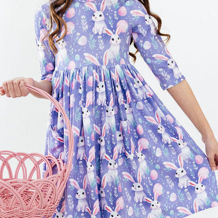 Beautiful Bunnies 3/4 Sleeve Pocket Twirl Dress