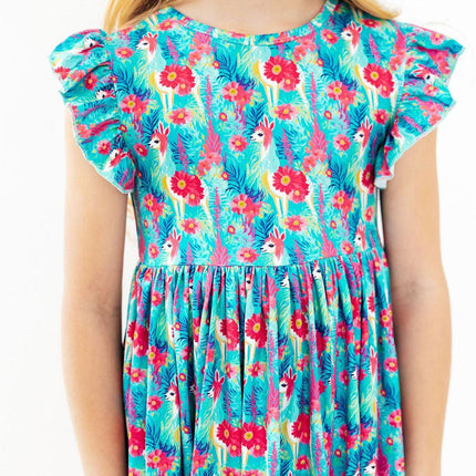 Lovely Llamas Flutter Sleeve Twirl Dress