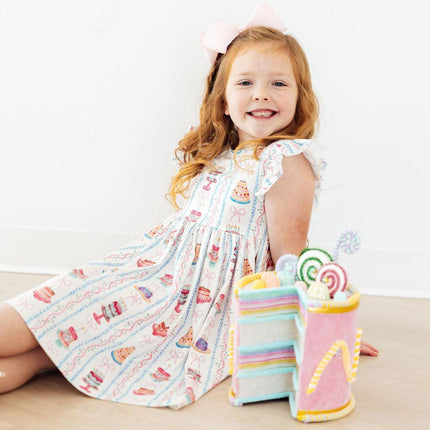 Birthday Cakes Flutter Sleeve Twirl Dress