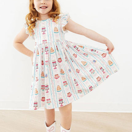 Birthday Cakes Flutter Sleeve Twirl Dress