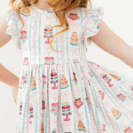 Birthday Cakes Flutter Sleeve Twirl Dress