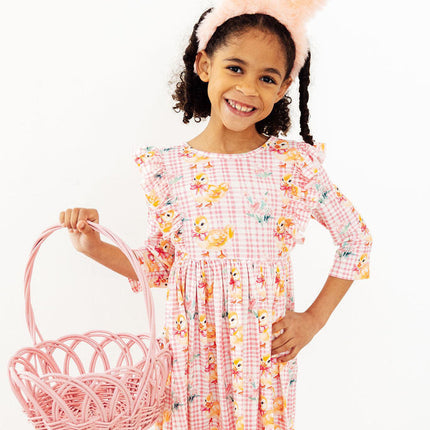 Daisy Ducklings 3/4 Sleeve Ruffle Twirl Dress