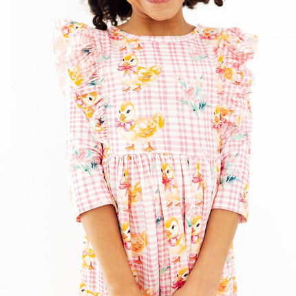 Daisy Ducklings 3/4 Sleeve Ruffle Twirl Dress