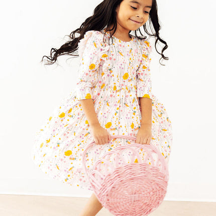 Carrot Cutie 3/4 Sleeve Ruffle Twirl Dress