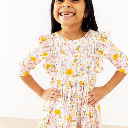Carrot Cutie 3/4 Sleeve Ruffle Twirl Dress