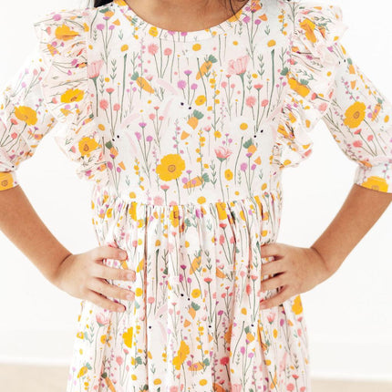 Carrot Cutie 3/4 Sleeve Ruffle Twirl Dress