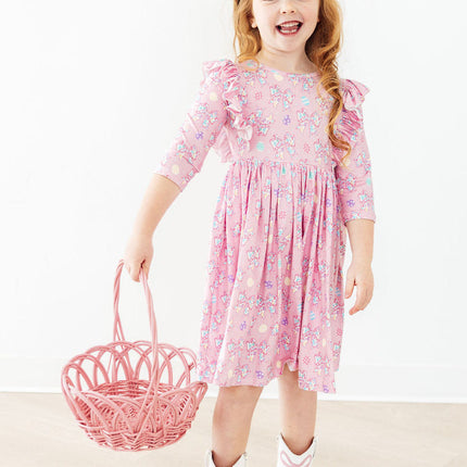 Little Bow Peeps 3/4 Sleeve Ruffle Twirl Dress