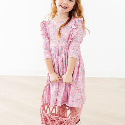 Little Bow Peeps 3/4 Sleeve Ruffle Twirl Dress