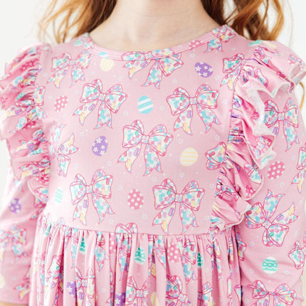 Little Bow Peeps 3/4 Sleeve Ruffle Twirl Dress