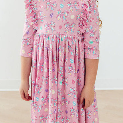 Little Bow Peeps 3/4 Sleeve Ruffle Twirl Dress